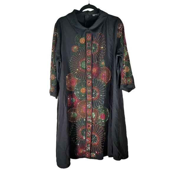 NEXX New York Life Size 48 Women's Black Rhinestone Dress Half Sleeve - Picture 2 of 16